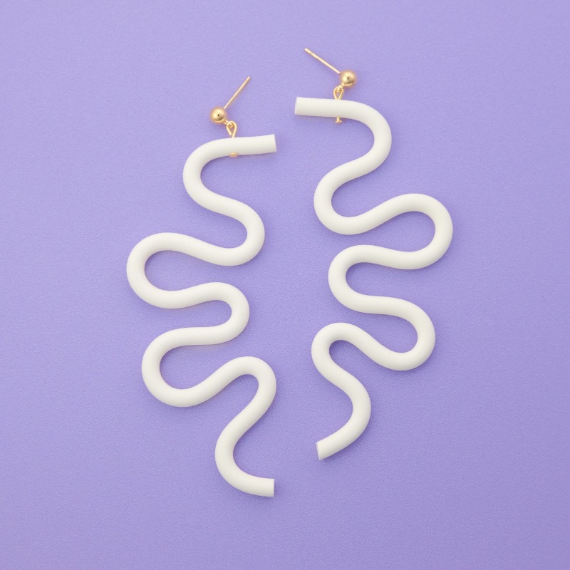 Thumbnail of Small Tube Squiggles Dangly Earrings In White image