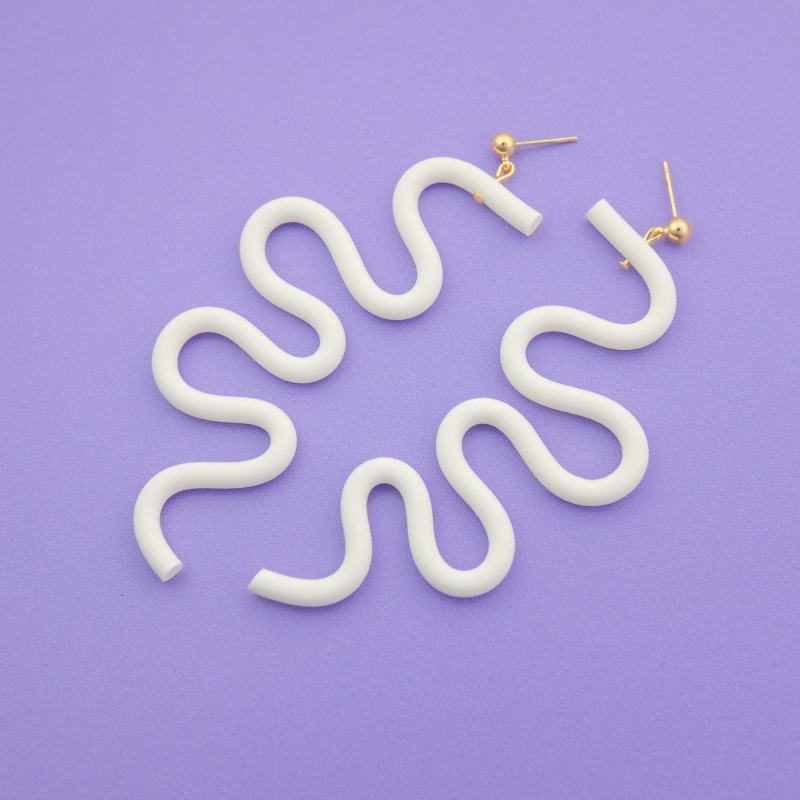 Thumbnail of Small Tube Squiggles Dangly Earrings In White image