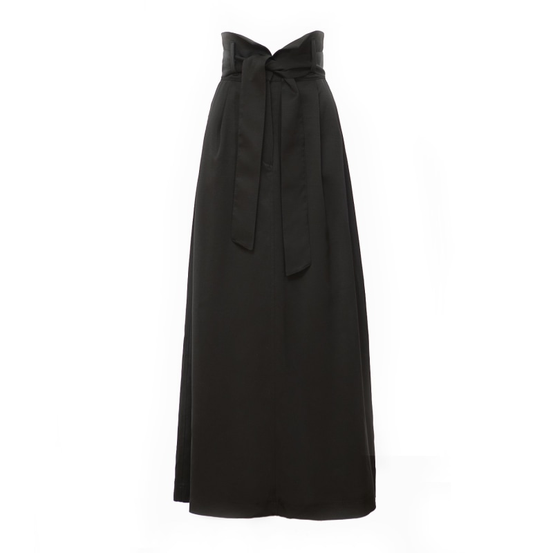 Thumbnail of High Waist A-Line Black Long Skirt With Belt image