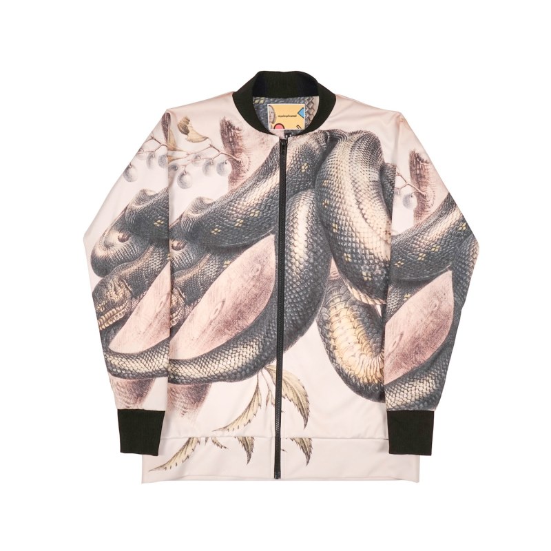 Snake Print Bomber Jacket In Beige by mysimplicated