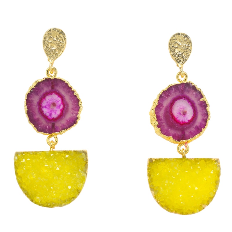 Thumbnail of Lemon Violet Gemstone Gold Statement Earrings image