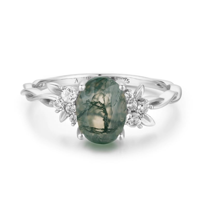 Thumbnail of Enchanted Garden Moss Agate Ring White Gold Vermeil© image