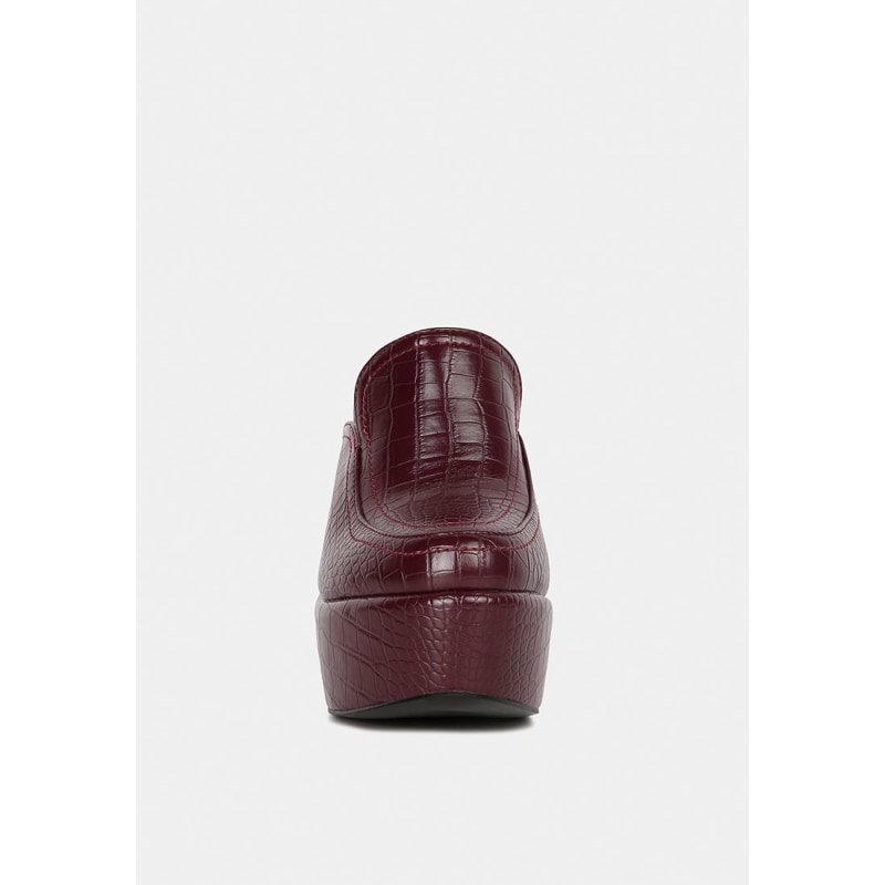 Thumbnail of Bauhaus Burgundy Croc Pattern Heeled Platform Mules image