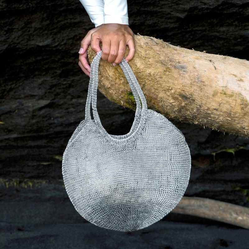 Sol Mesh Wire Tote Bag In Silver | Brunna.Co | Wolf & Badger