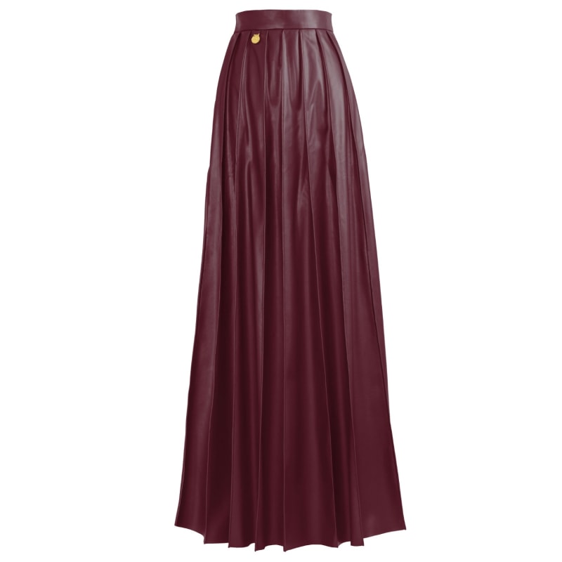 Solace Vegan Leather Pleated Maxi Skirt Burgundy Red Kargede Wolf Badger