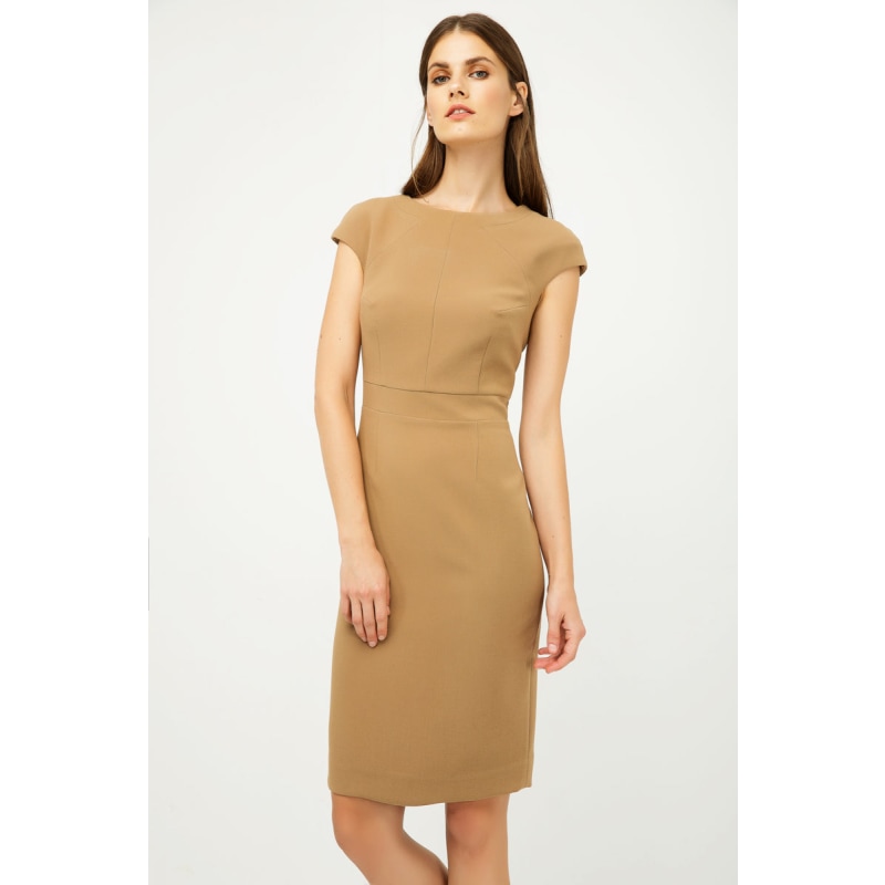 Solid Colour Dress With Cap Sleeves Camel Color. Conquista Wolf Badger