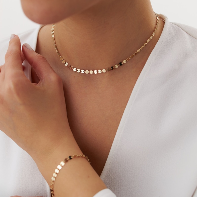 Solid Gold Circle Chain Necklace, Circle Chain Choker Solid Gold Circle Chain Necklace, Circle Chain Choker