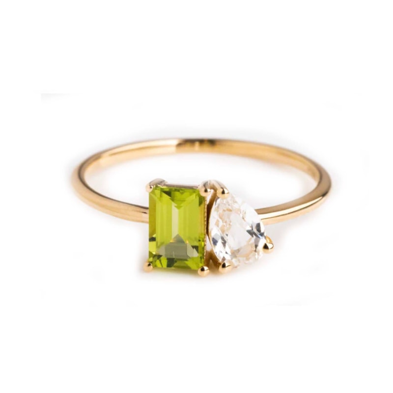 Solid Gold Peridot Topaz Moi Toi Ring by La Kaiser