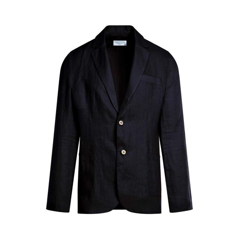 Thumbnail of Solid Lapel Neck Linen Blazer-Blue Marine image