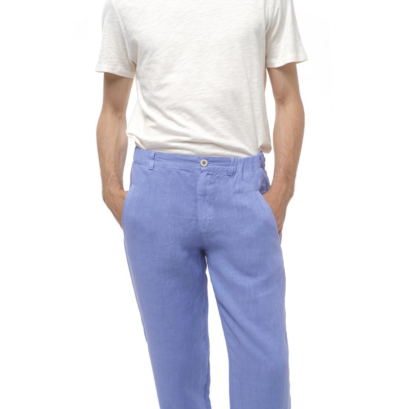 Thumbnail of Solid Slant Pocket Straight Leg Linen Pants-Regatta image