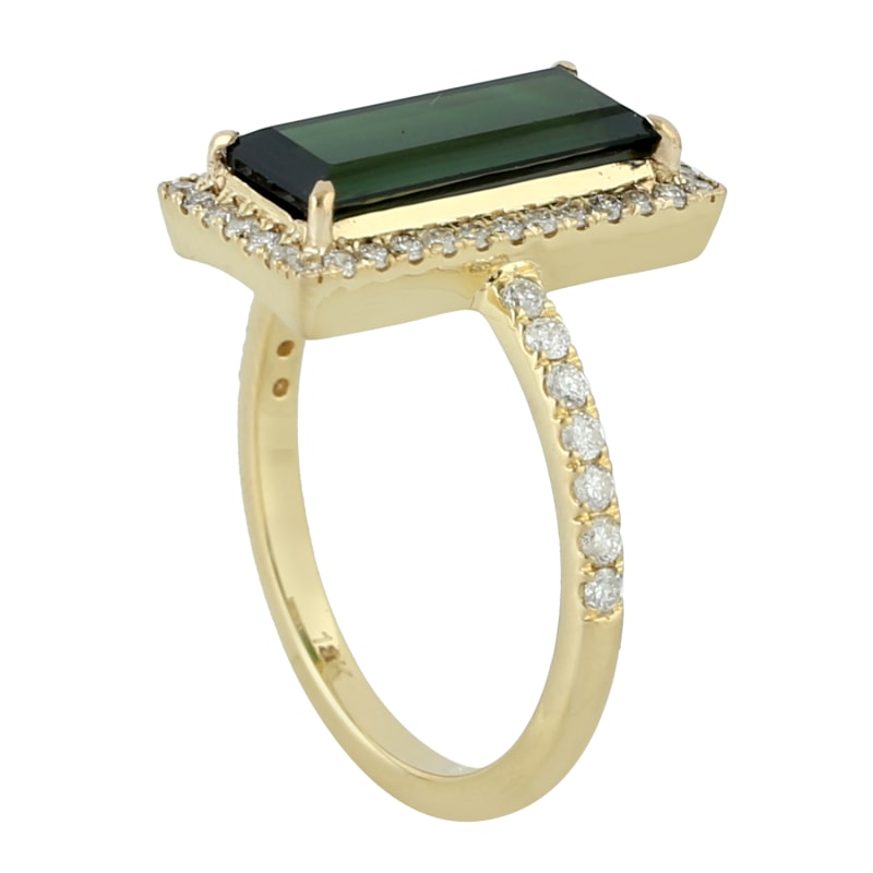 Thumbnail of 18K Solid Yellow Gold With Pave Diamond & Baguette Tourmaline Cocktail Ring image