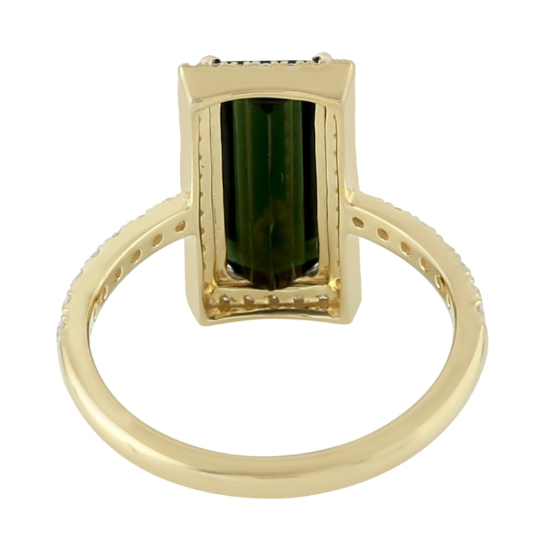 Thumbnail of 18K Solid Yellow Gold With Pave Diamond & Baguette Tourmaline Cocktail Ring image