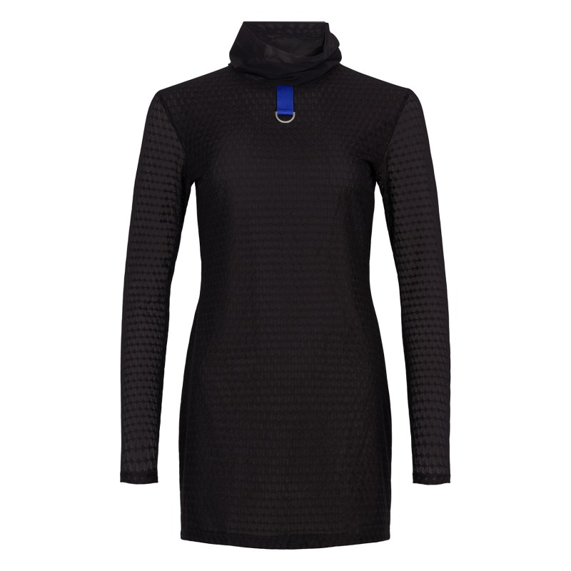 Sheer Sleeves Modern High Neck Black Mini Dress Sheer Sleeves Modern High Neck Black Mini Dress
