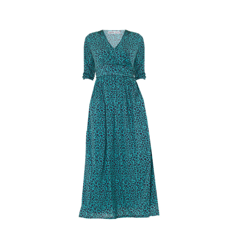 Sonia Wrap Maxi Dress Green Leopard Print Chapter London