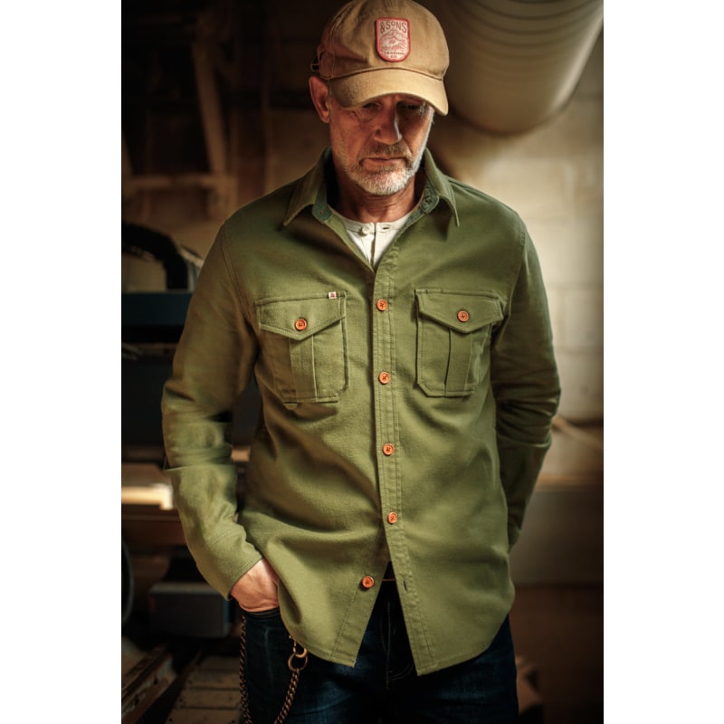 Andsons Lichen Moleskin Shirt Army Green | &SONS Trading Co | Wolf & Badger