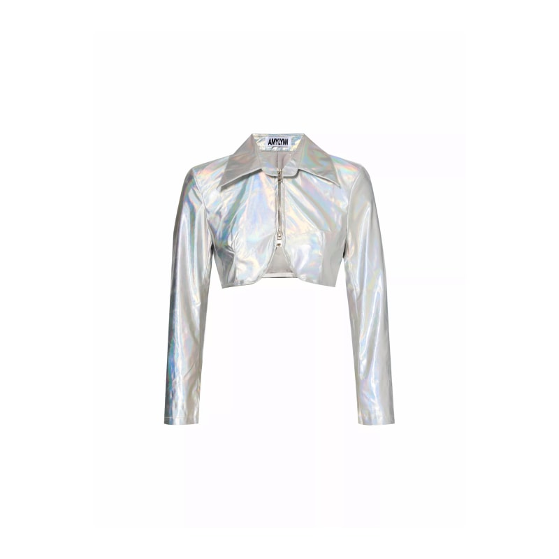 Space Neon Silver Metallic Zip Up Crop Jacket by AMY LYNN