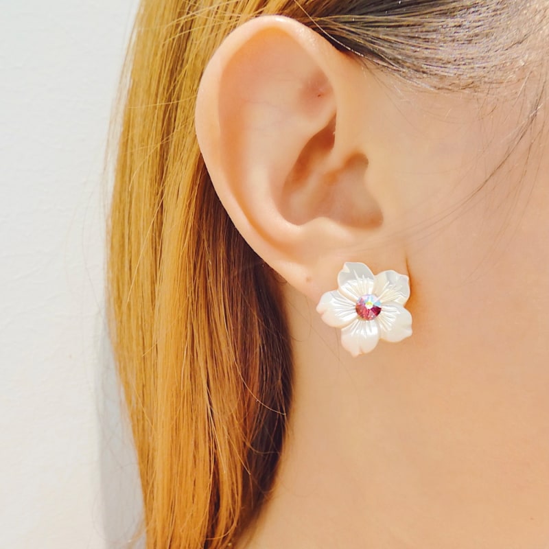 Thumbnail of Sparkle Light Rose Flower Mother Of Pearl Earrings image