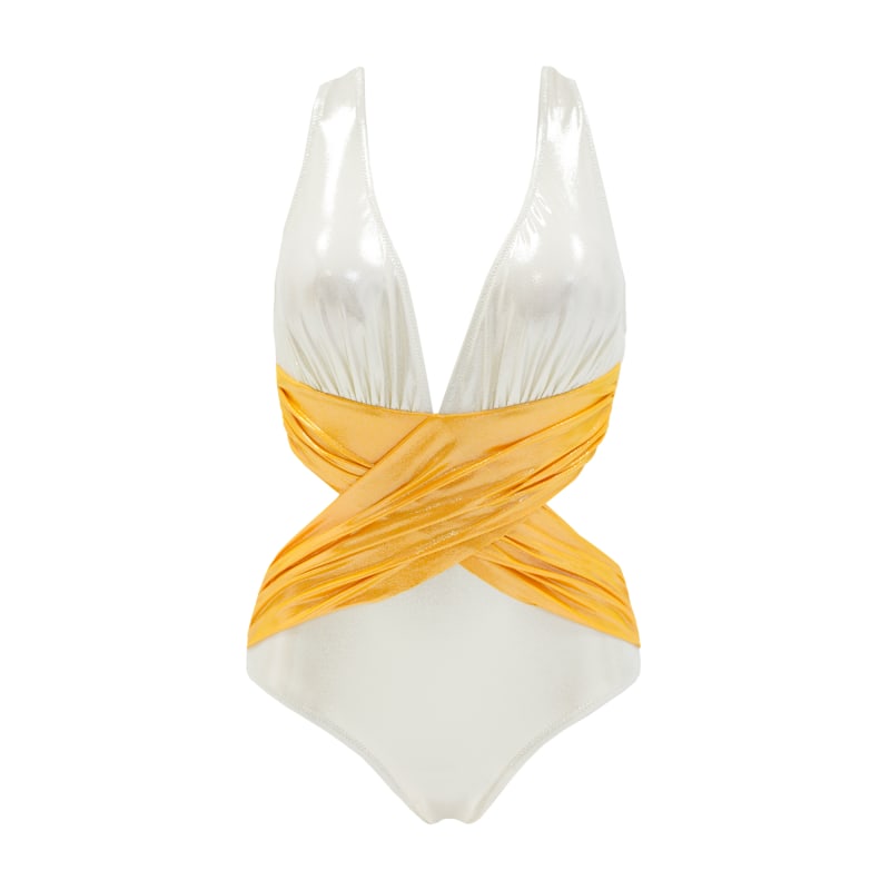 Thumbnail of Sparkle Soiree Draped One-Piece Swimsuit - White image