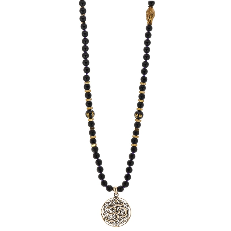 Spiritual Om Yoga Mala Black Onyx Beaded Necklace Black by Ebru Jewelry