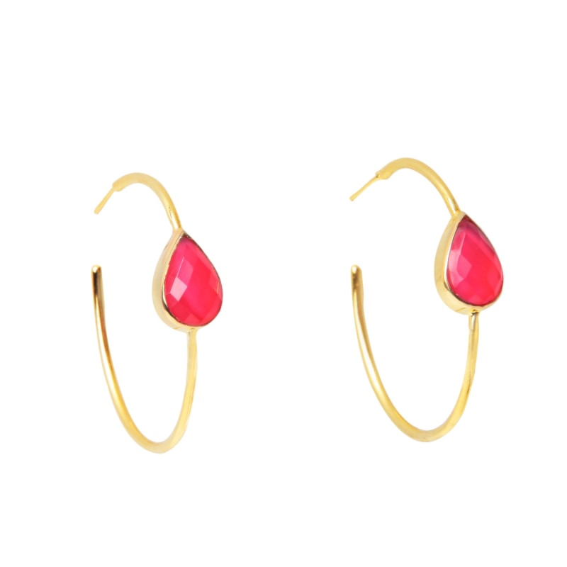 Thumbnail of Spring Life Hot Pink Gemstone Hoop Earrings image