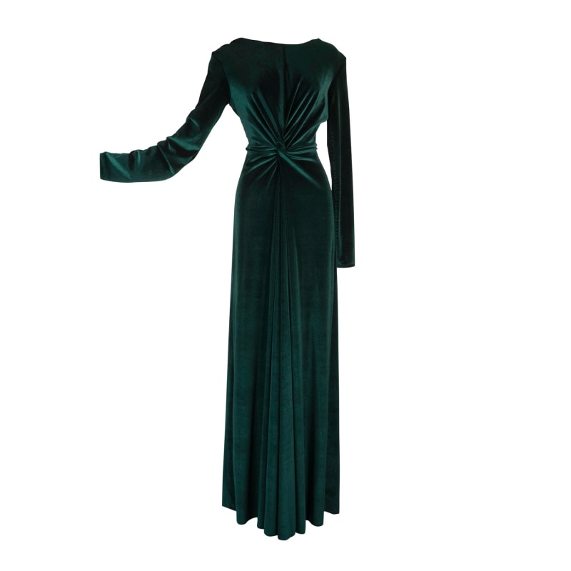 Emerald Long Pleated Trapeze Dress With Shoulder Cape by I.H.F Atelier