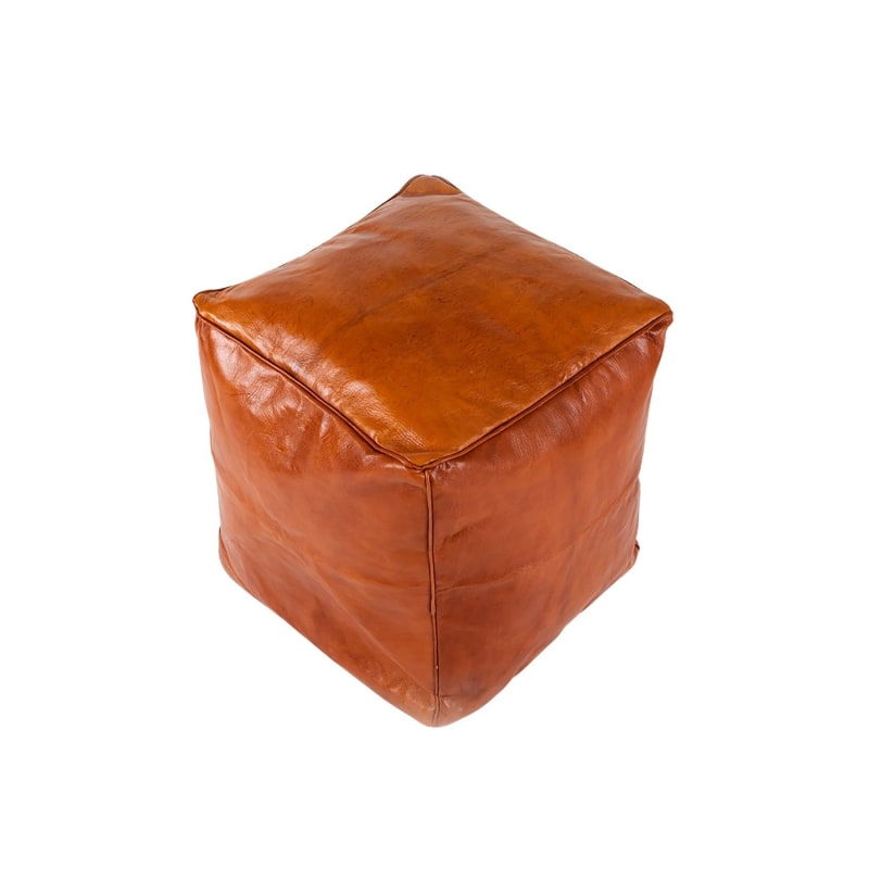 Leather Cube Pouf Ottoman, Tan, Stuffed