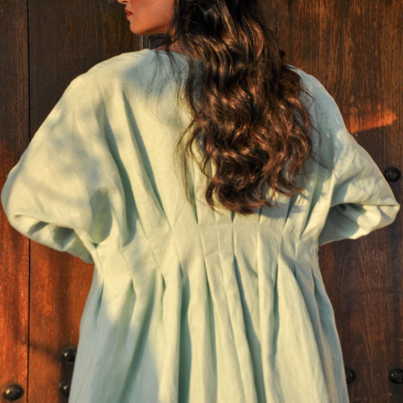 Thumbnail of Pure Linen Abaya With Jumbo Stitches On Back In Hint Of Mint Color image