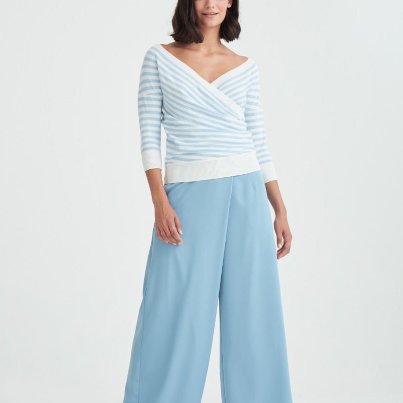 Thumbnail of Knitted Wrap Top In Light Blue And White image