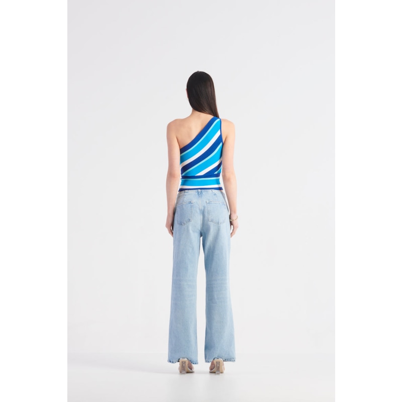 Thumbnail of St Tropez One Shoulder Knit Tank - Mykonos Blue Stripe image