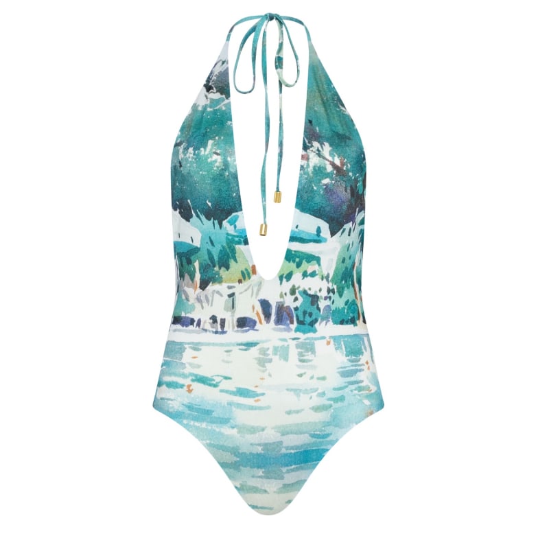 Thumbnail of St Tropez Poolside Watercolour Halterneck Swimsuit - ECONYL® Regenerated Nylon image