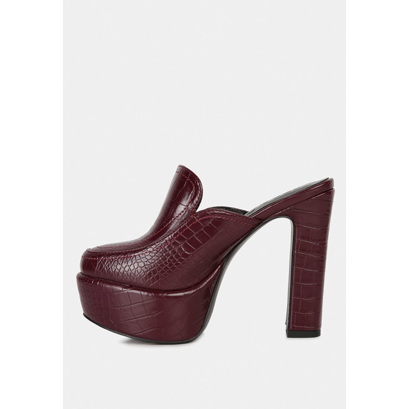 Thumbnail of Bauhaus Burgundy Croc Pattern Heeled Platform Mules image