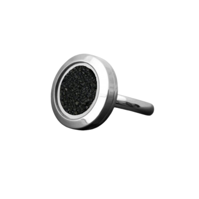 Thumbnail of Stainless Steel Ring With Natural Black Volcanic Sand - Volcano Power image