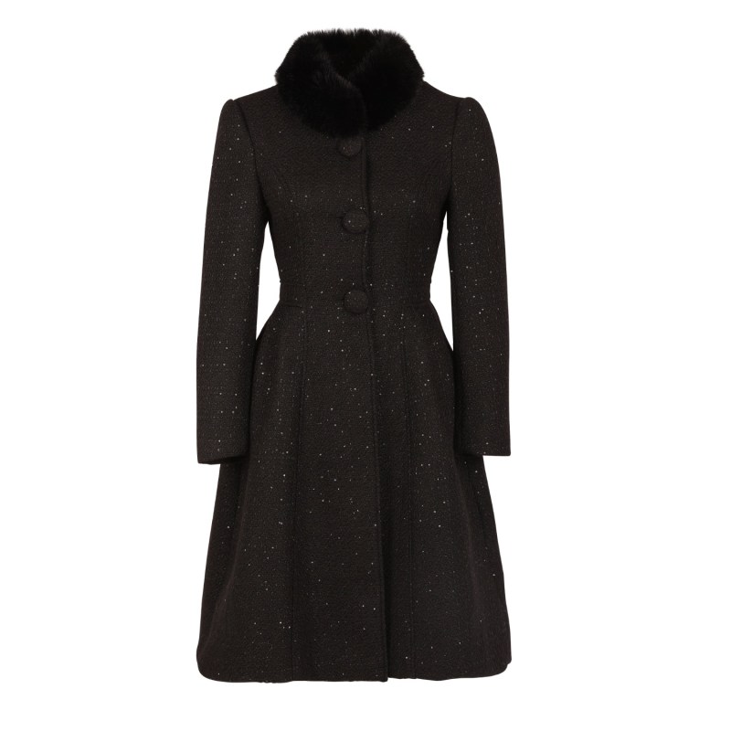 Thumbnail of Starlet Wool Tweed Dress Coat With Faux Fur In Nero image