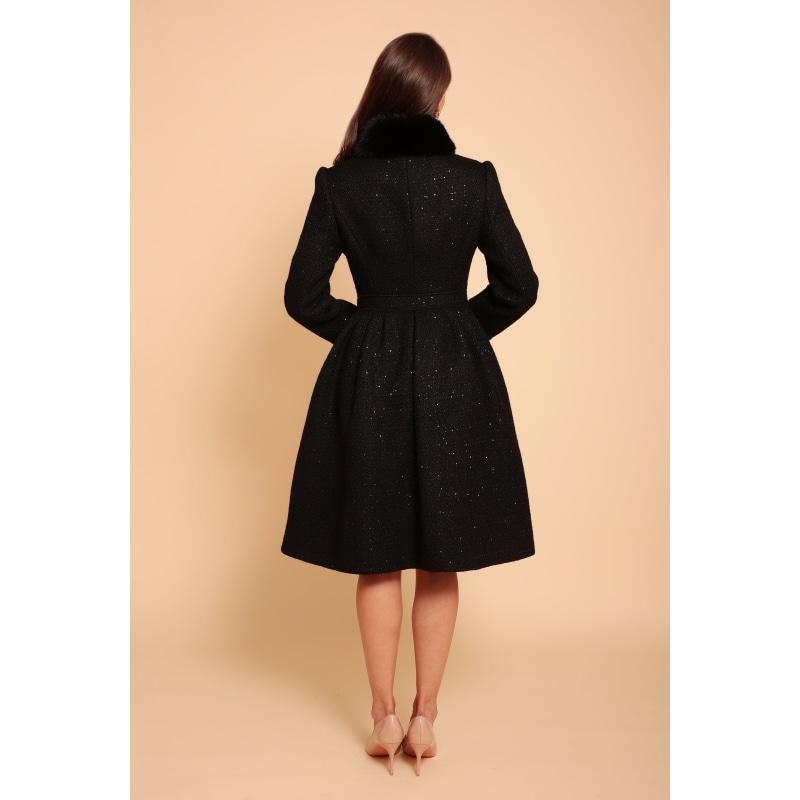 Thumbnail of Starlet Wool Tweed Dress Coat With Faux Fur In Nero image