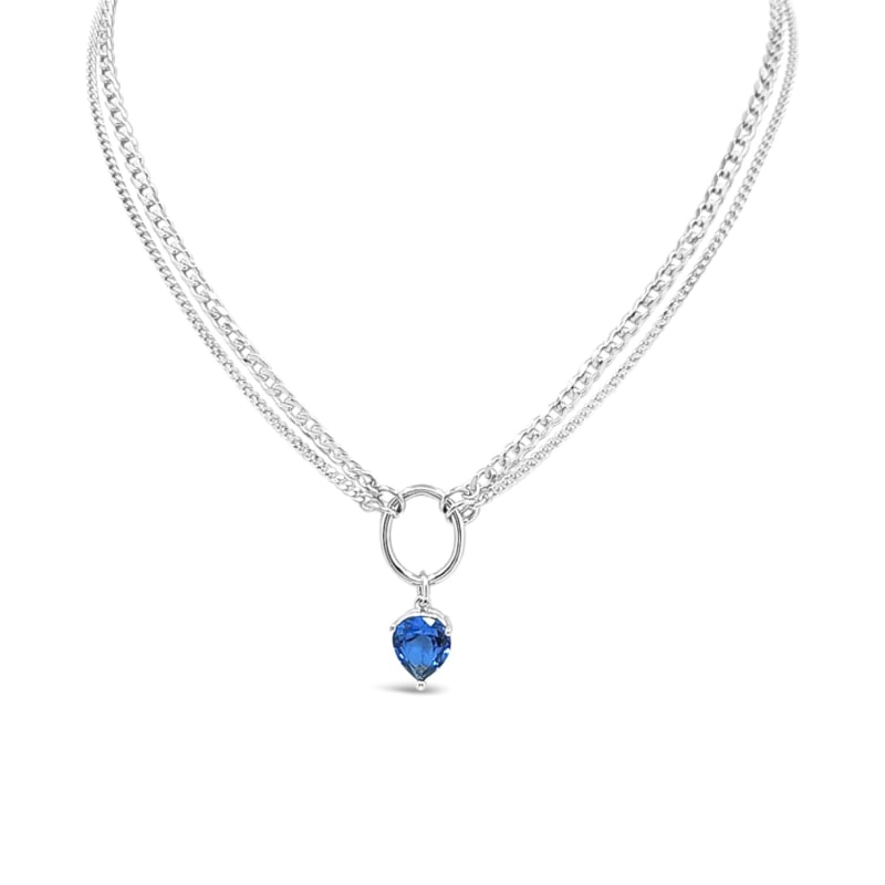 Statement Curb Necklace Synthetic Sapphire Lutiro Wolf Badger