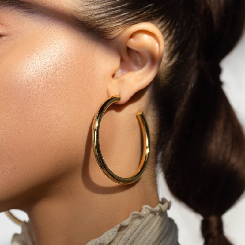 Gold Statement Hoops 60Mm MASHALLAH Wolf Badger