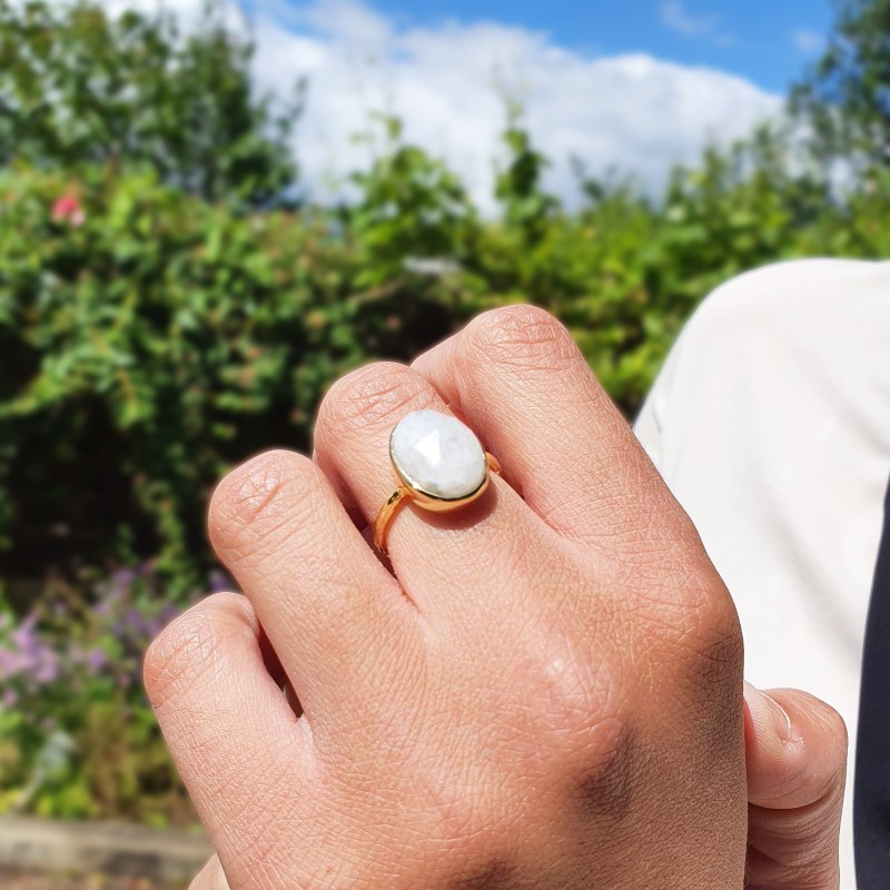 Statement Rainbow Moonstone June Birthstone Gemstone Ring Statement Rainbow Moonstone June Birthstone Gemstone Ring