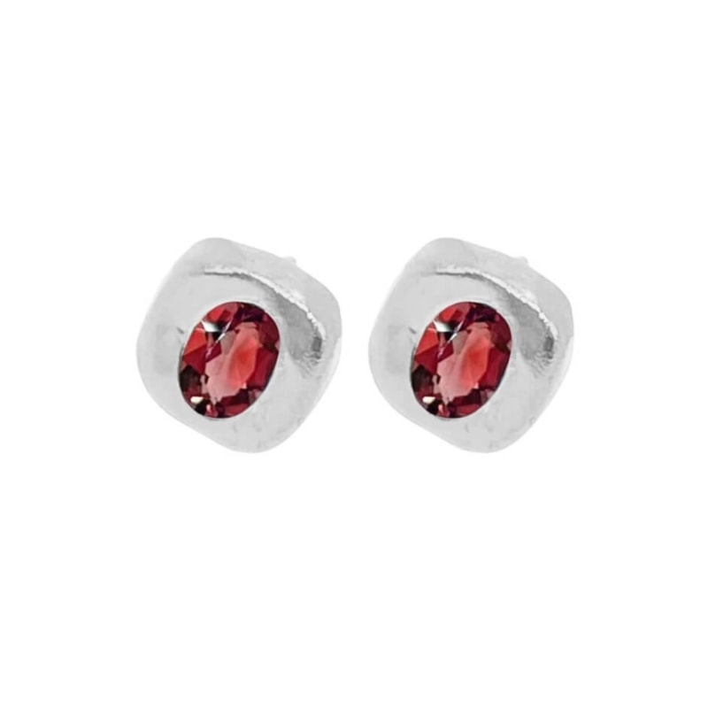 Thumbnail of Stella - Red Garnet Silver Stud Earrings image