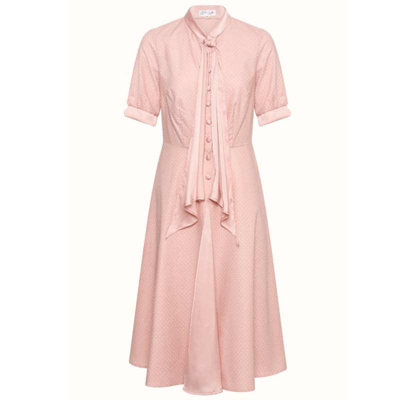 Thumbnail of Stella Skipping Fit & Flare Dress With Bow Collar In Dusty Pink Pin Spot image