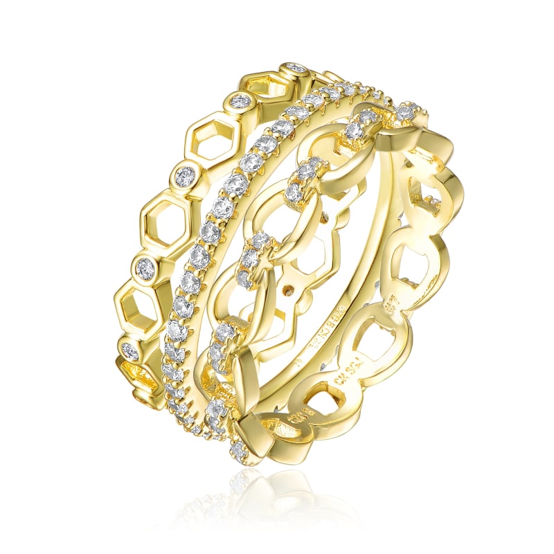Yellow Gold-plated Sterling Silver Stackable Band Ring with Cubic Zirconia Yellow Gold-plated Sterling Silver Stackable Band Ring with Cubic Zirconia