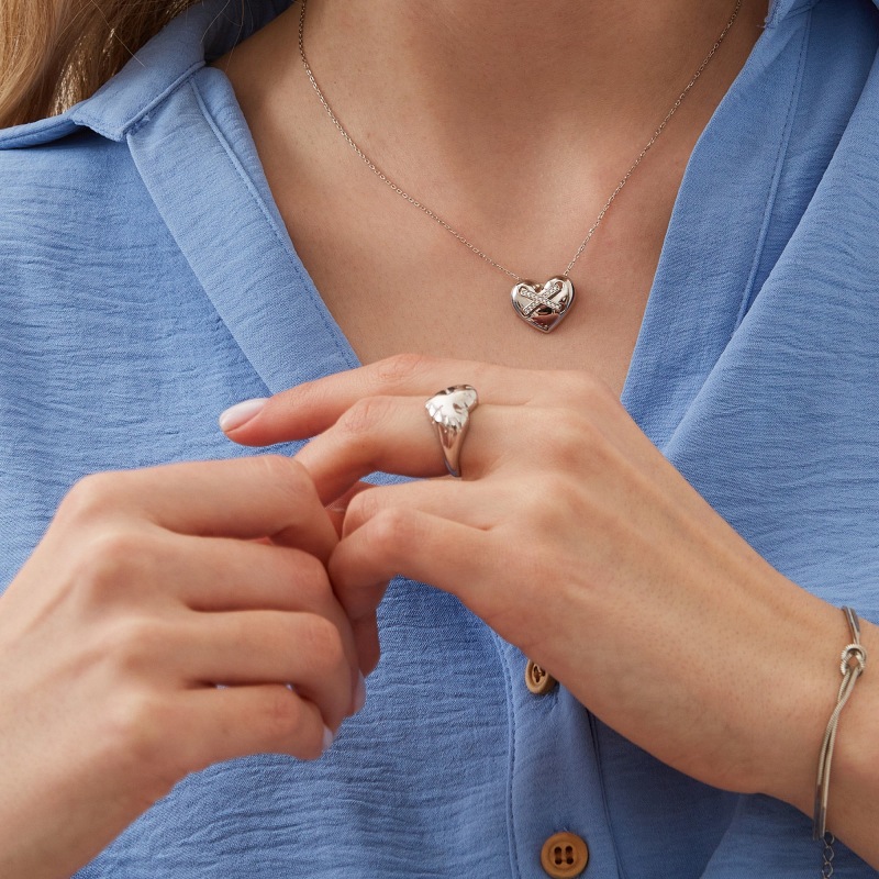 Thumbnail of Chunky Love Heart Signet Sterling Silver Ring - Silver image