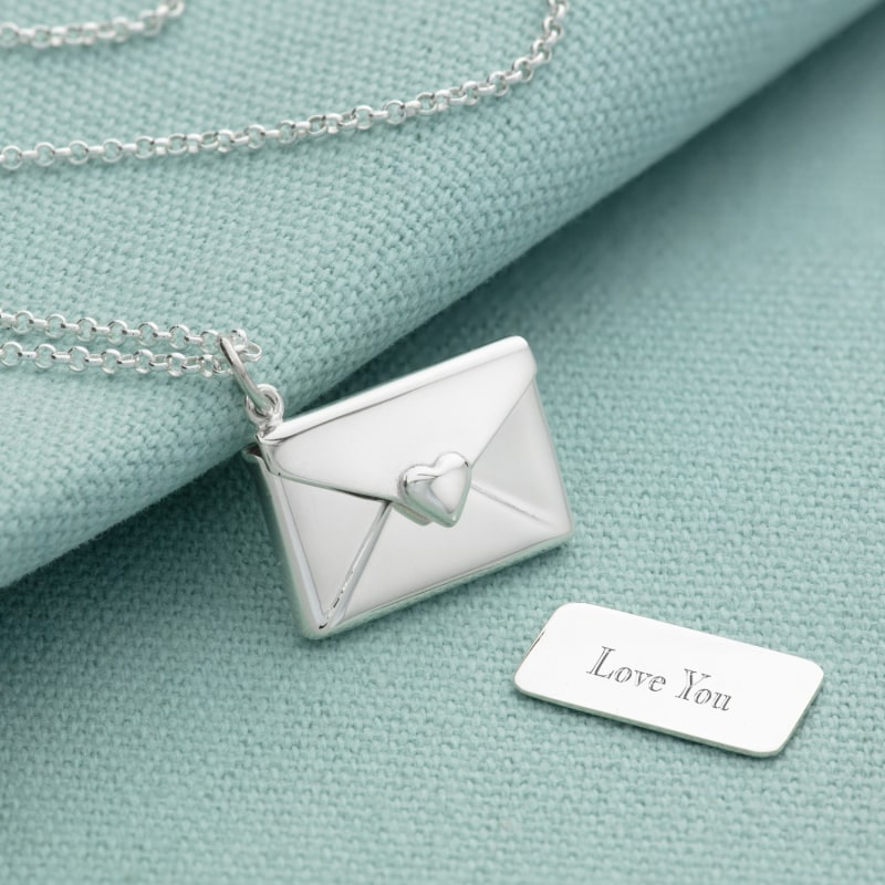 Thumbnail of Sterling Silver Envelope Necklace With Engraved Insert - Love You image