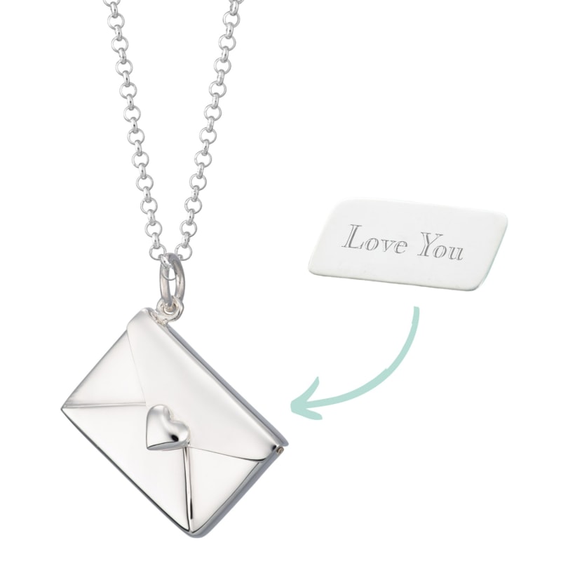 Thumbnail of Sterling Silver Envelope Necklace With Engraved Insert - Love You image