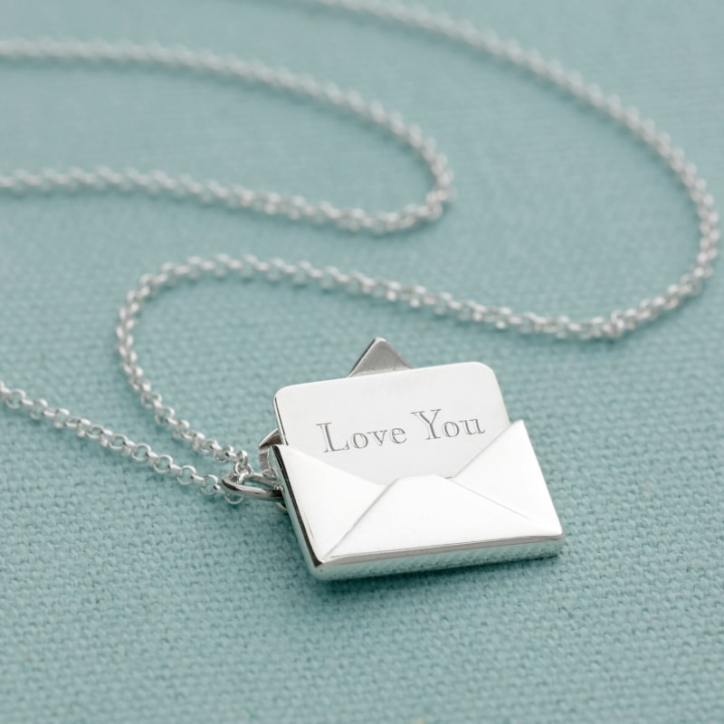 Thumbnail of Sterling Silver Envelope Necklace With Engraved Insert - Love You image