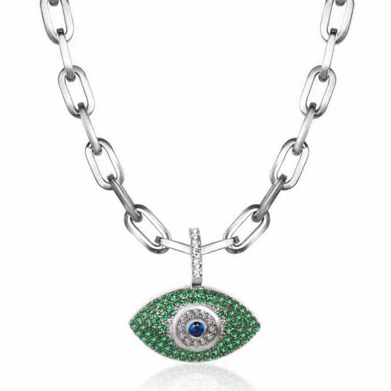 Thumbnail of Sterling Silver Evil Eye Necklace Evil Eye Jewelry Green Evil Eye image