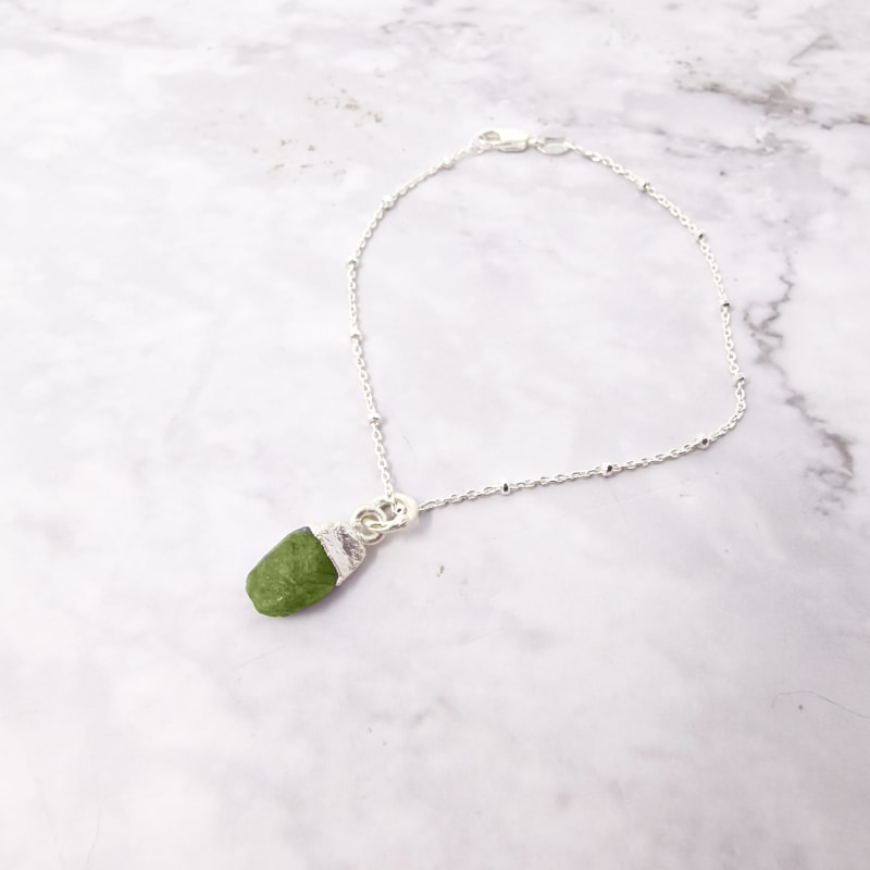 Sterling Silver Raw Green Peridot August Birthstone Crystal Bracelet Harfi Wolf Badger