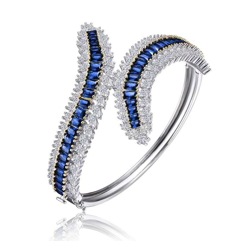 Sterling Silver Rhodium Plated With Sapphire Cubic Zirconia Bangle Bracelet Genevive Jewelry Wolf Badger