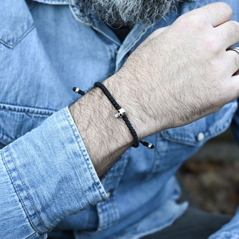 Black String Bracelet with Silver