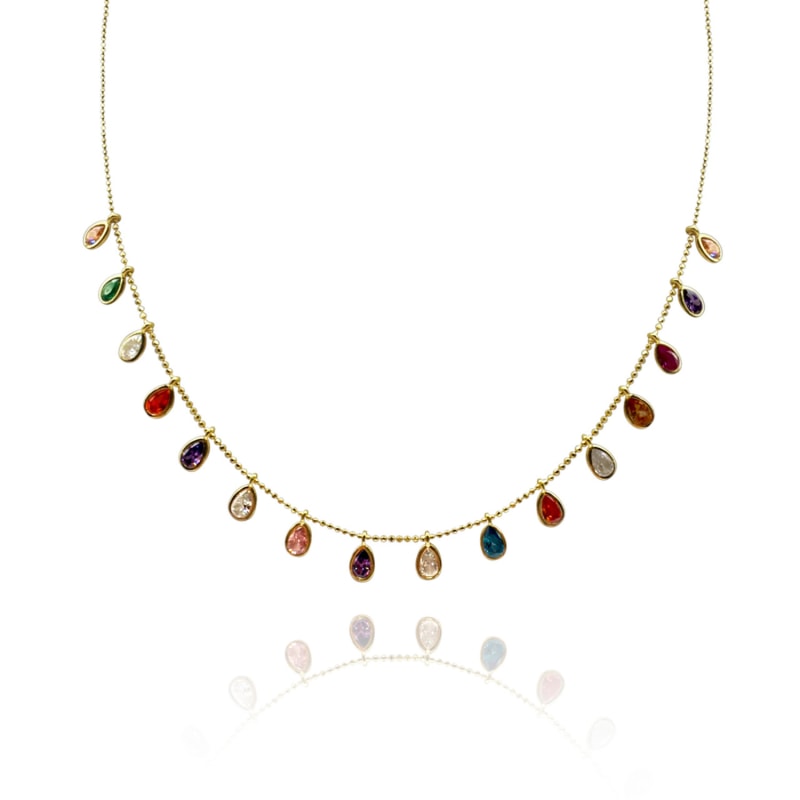 Sterling Silver Vermeil Necklace With Multi Color Cubic Zirconium Pear Shape Drops by Michael Nash Jewelry