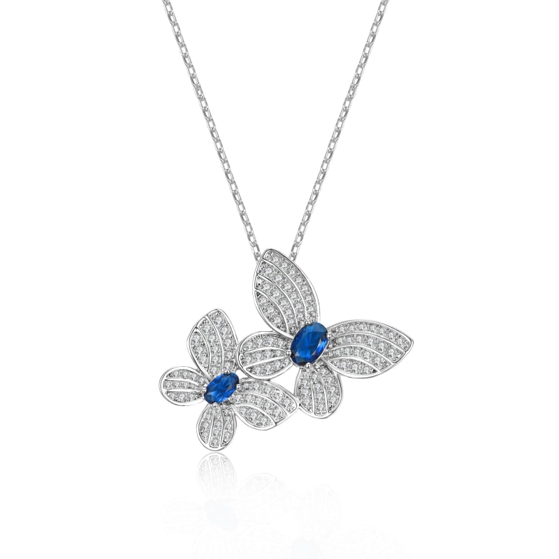 Sterling Silver Blue and White CZ Butterfly Pendant Sterling Silver Blue and White CZ Butterfly Pendant